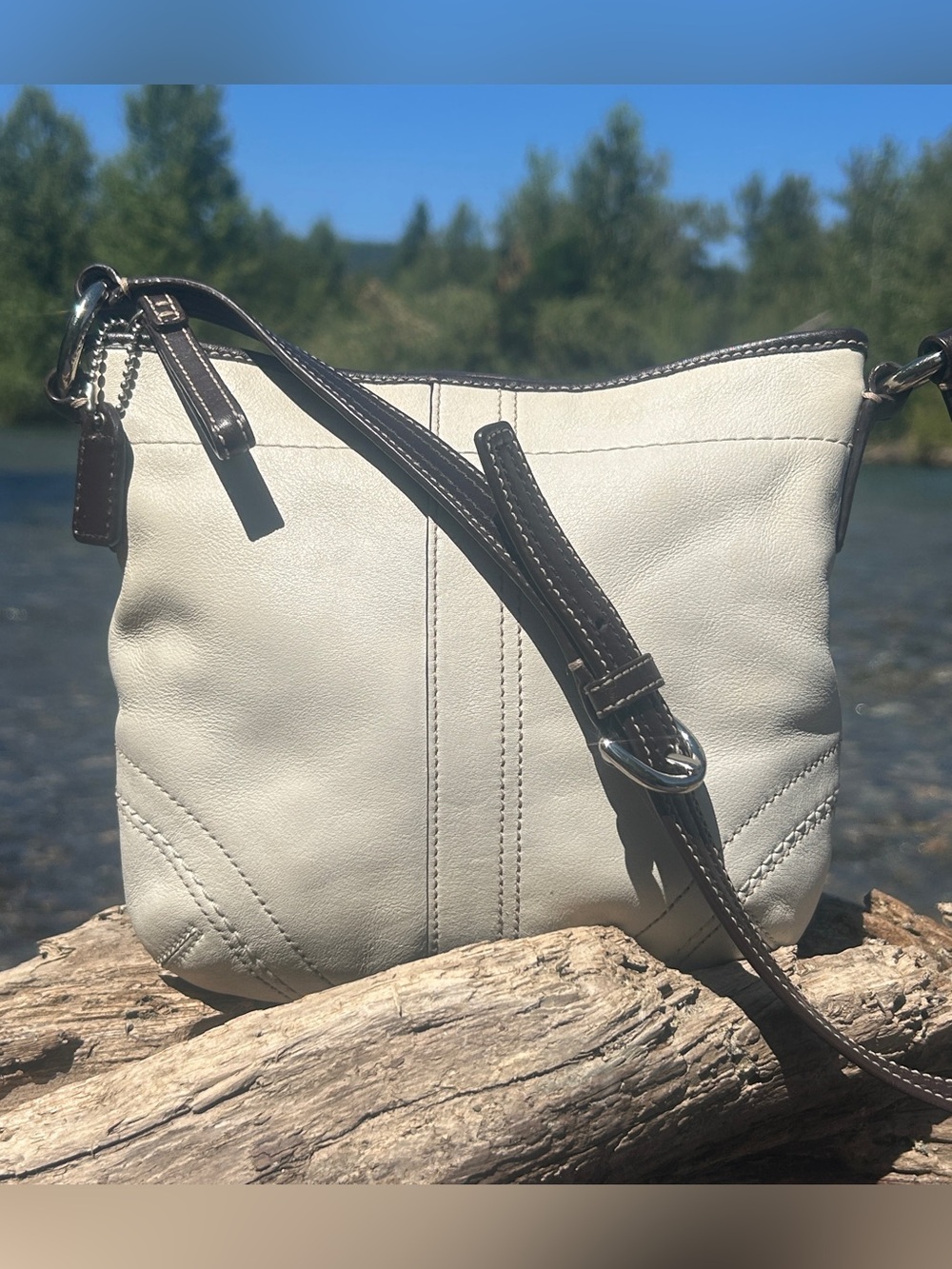 Vintage Coach Soho White Pebbled Leather Swingpack Crossbody Bag Y2K